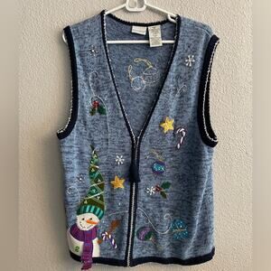White Stag Light Blue Vintage 90's Christmas Snowman Sweater Vest Size 16